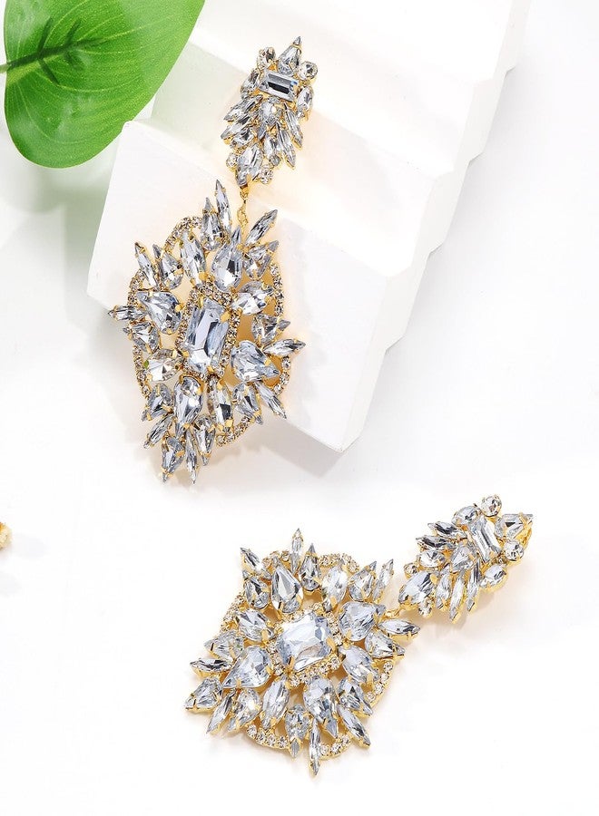 XSBODY Gold Clip On Earrings Dangling For Women Large Rhinestone Statement Chandelier Earrings Non Pierced For Women Prom Earring Trendy Jewelry Accessories - Image 5